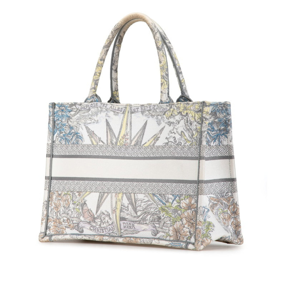 Christian Dior Multi-Color White Jacquard Tote Bag