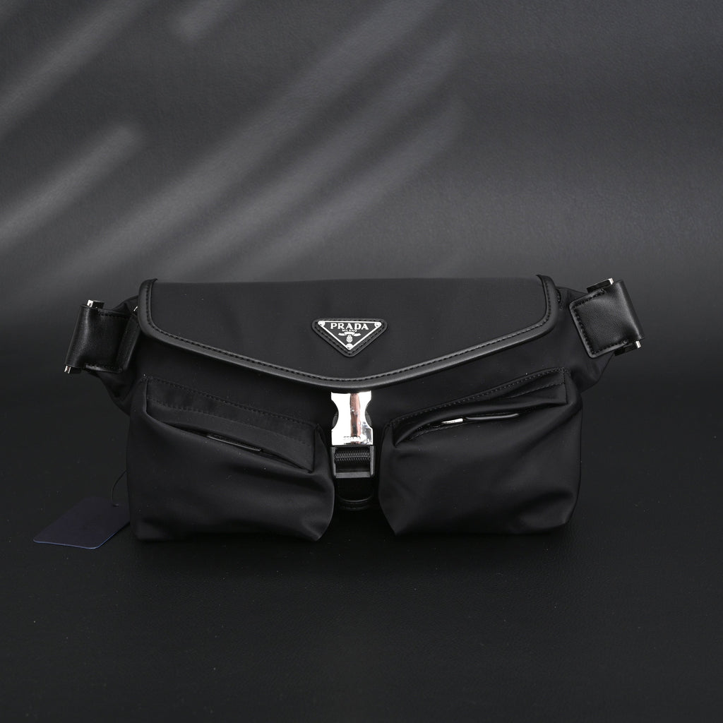 Prada Nylon Black Belt Bag with Silver Logo